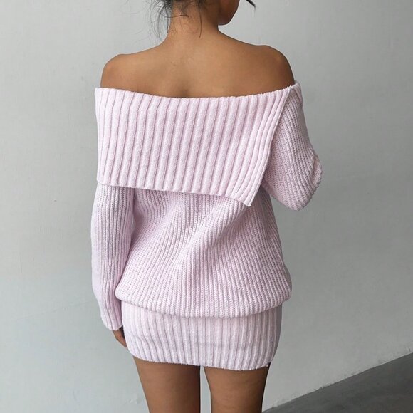 Pink Casual Women's Valentine's Day One Shoulder Knit Mini Dress - Picture 2 of 8